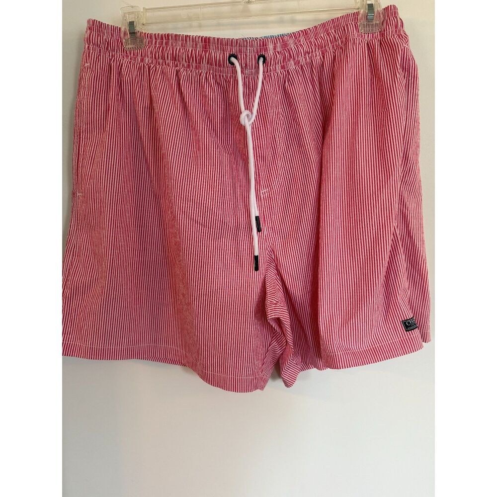 Men's Chaps Swimwear Red/White Seersucker Preppy Sz 2XL